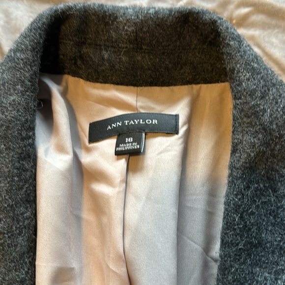 Ann Taylor 16 Black Grey Color Block Wool Blend Drape Jacket - Picture 2 of 5